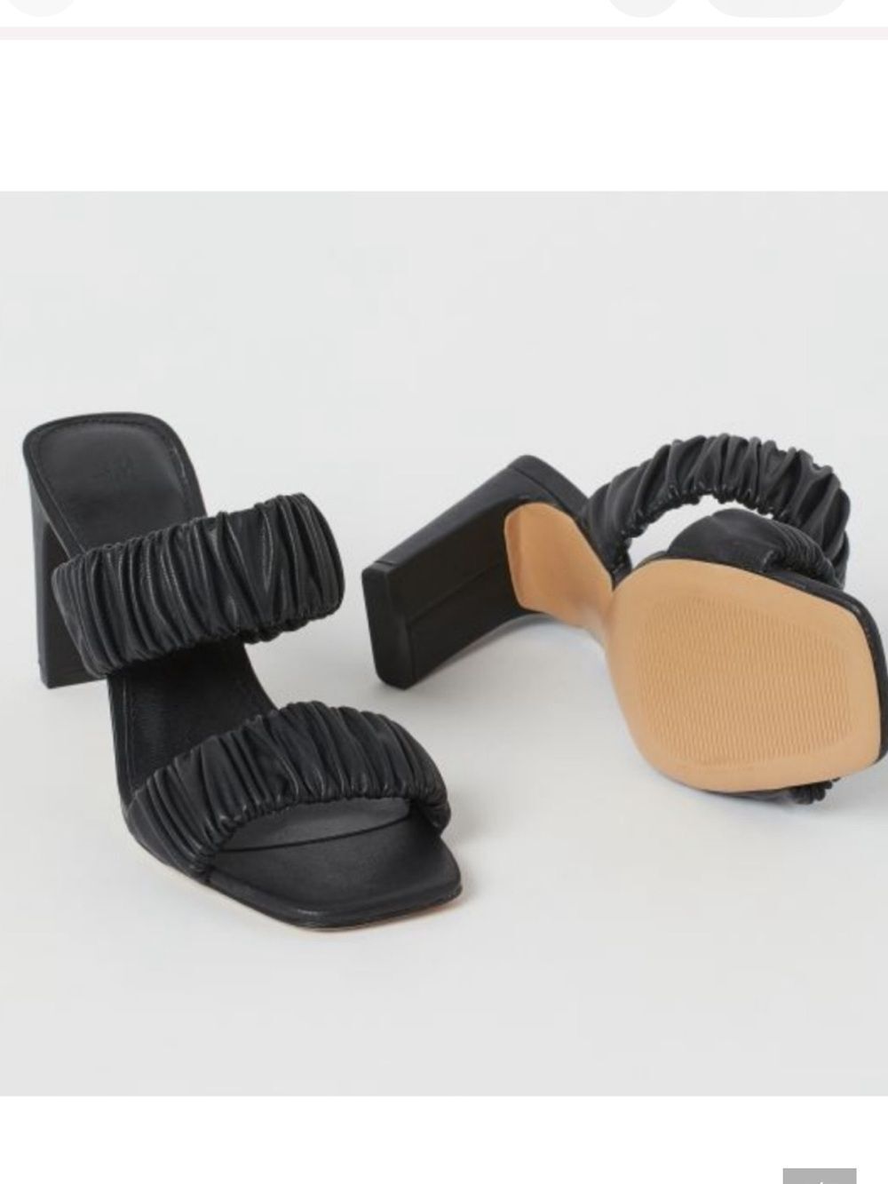 H&M Black Lea Ruched Double-Strap Block Heel Mules size 39 NWOT